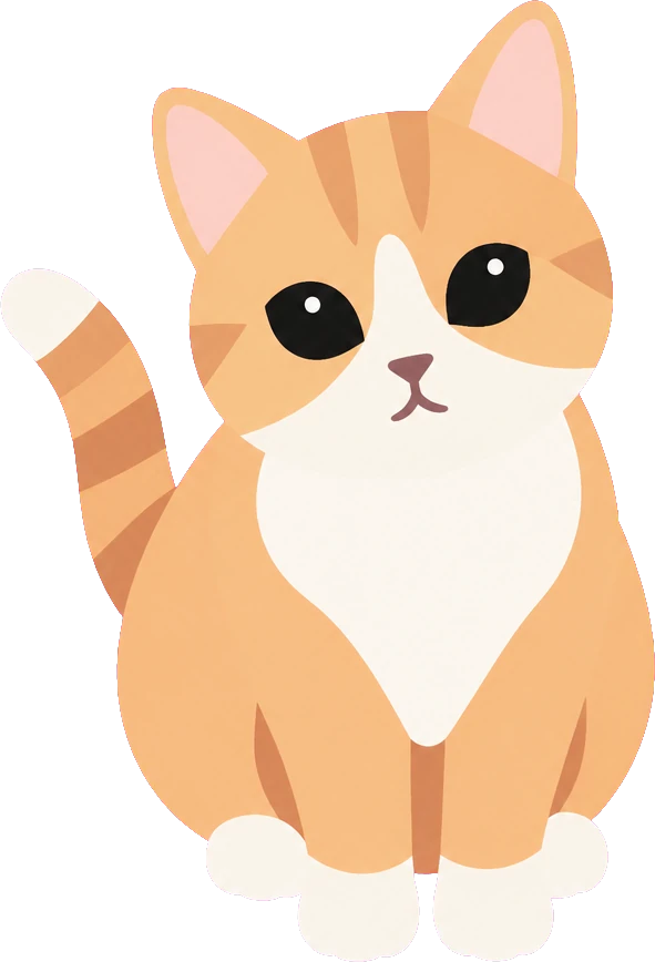 The same cat, drawn as an illustrated character